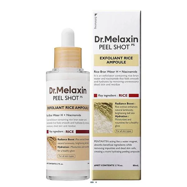 سرم پیل شات برنج سفید دکتر ملاکسین اصل Dr.Melaxin | لایه‌بردار و روشن‌کننده پوست حجم 80 میل