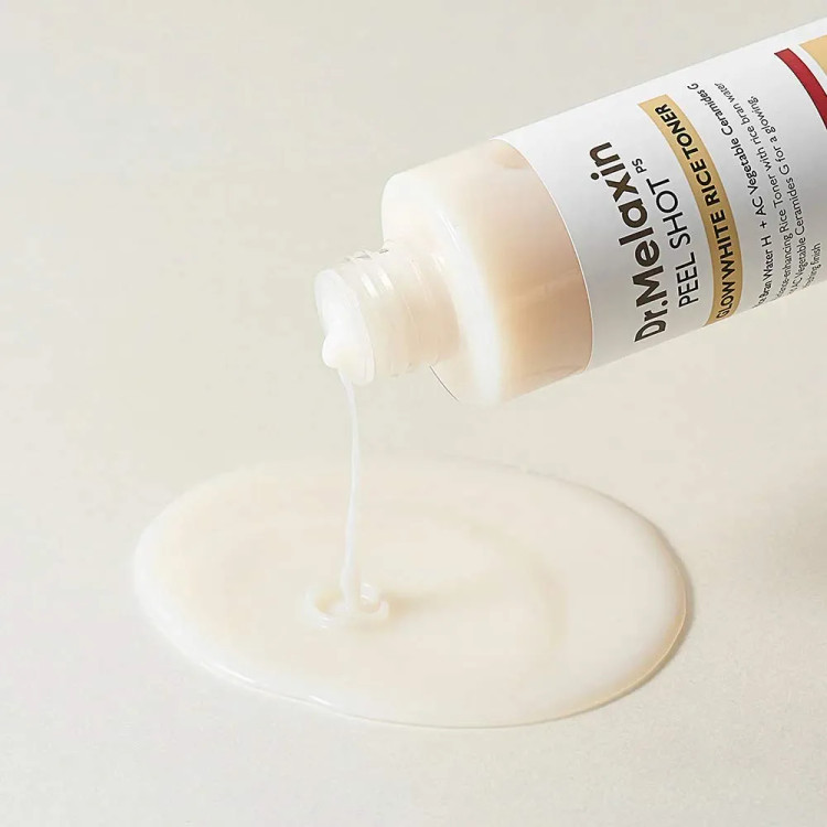 تونر ضد لک و مرطوب کننده دکتر ملاکسین اصل Dr.Melaxin مدل Peel Shot Glow Rice Toner حاوی برنج حجم 200 میل