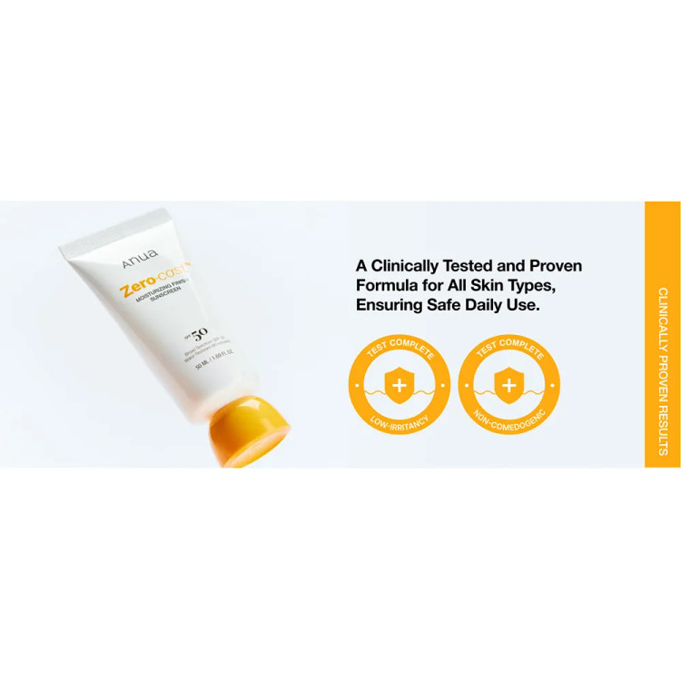 ضد آفتاب آبرسان زیرو کست آنوا اصل Anua Zero-Cast SPF50 سبک و بدون رد سفیدی حجم 50 میل