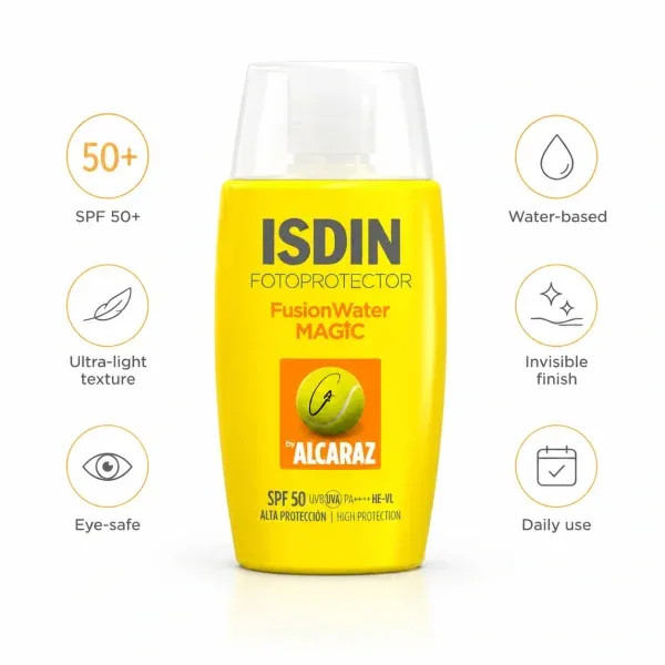ضد آفتاب بدون رنگ فوق سبک مجیک ایزدین اصل ISDIN Fusion Water SPF50 حجم 50 میل