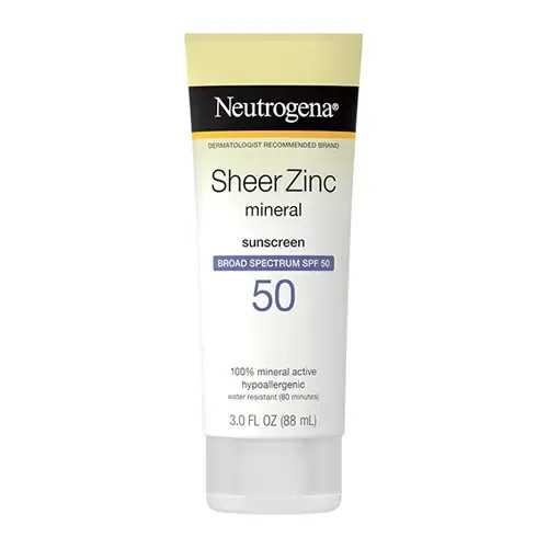 ضد آفتاب فیزیکی زینک اکساید نوتروژینا اصل Neutrogena مدل SPF 50 Sheer Zinc Mineral حجم 88 میل