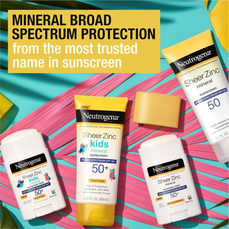 ضد آفتاب فیزیکی زینک اکساید نوتروژینا اصل Neutrogena مدل SPF 50 Sheer Zinc Mineral حجم 88 میل