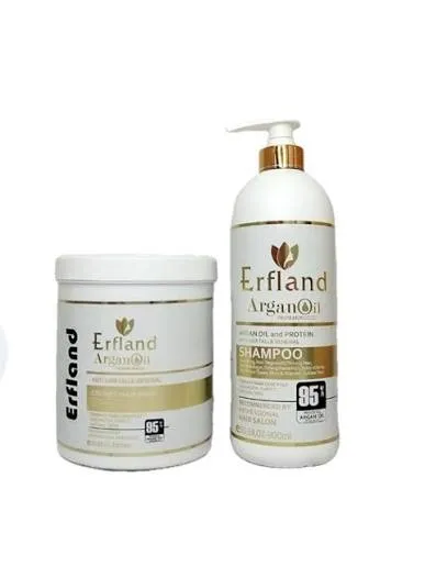 پک ضد ریزش و بازسازی‌کننده ماسک مو و شامپو ارفلند (Erfland)  اصل ایتالیا حاوی روغن آرگان و پروتئین