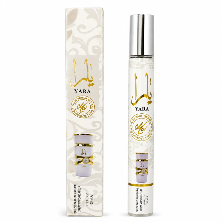 عطر قلمی اماراتی یارا اصل سفید با رایحه شیرین، استوایی، میوهای ماندگاری عالی حجم ۳۵ میل