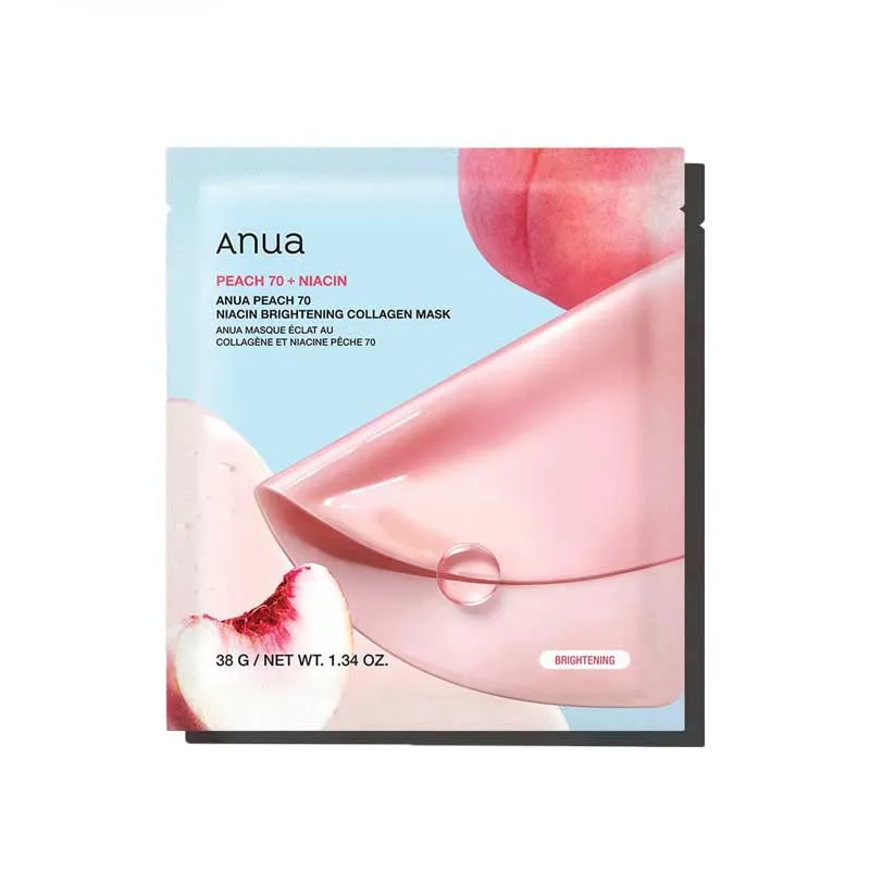 ماسک ورقه ای روشن کننده, ضد لک و کلاژن دار آنوا اصل Anua هلو و نیاسینامید حجم 38 گرم