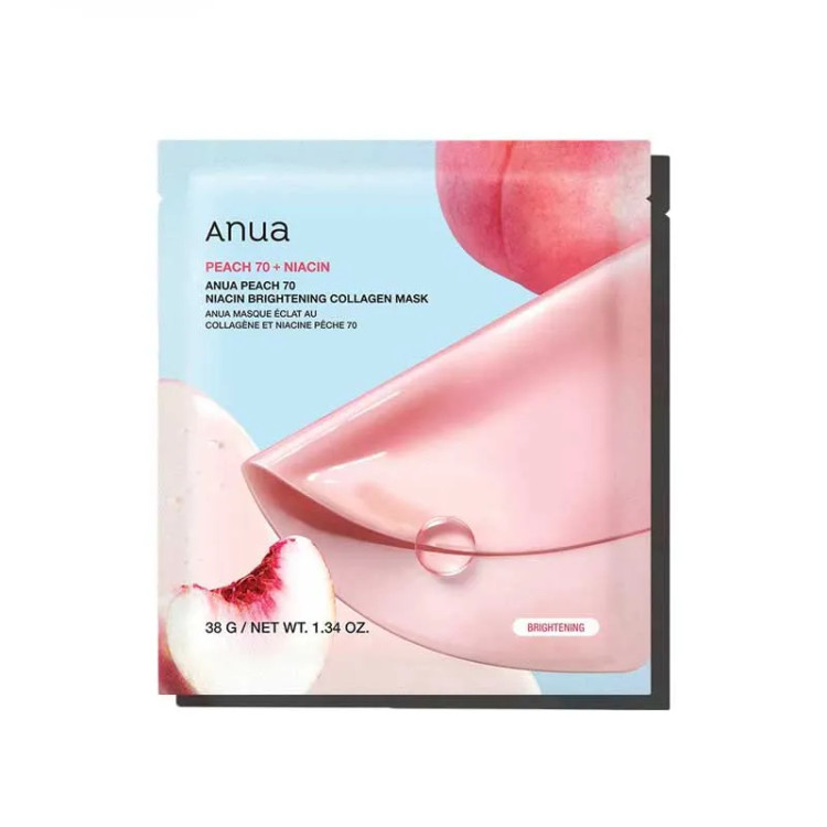 ماسک ورقه ای روشن کننده, ضد لک و کلاژن دار آنوا اصل Anua هلو و نیاسینامید حجم 38 گرم