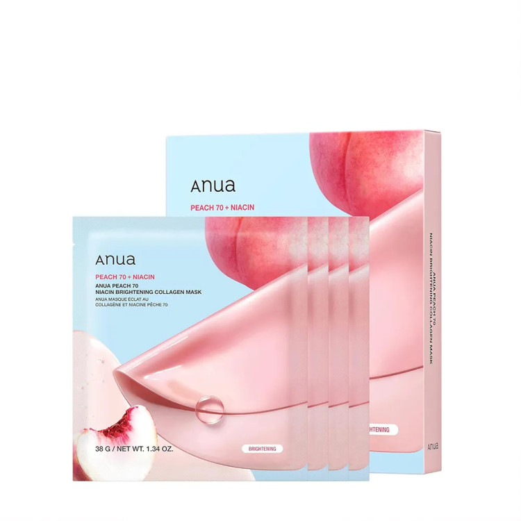 ماسک ورقه ای روشن کننده, ضد لک و کلاژن دار آنوا اصل Anua هلو و نیاسینامید حجم 38 گرم