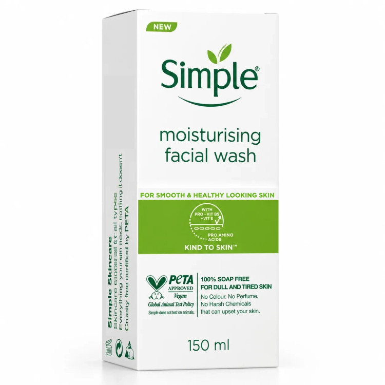ژل شستشوی پوست خشک و حساس سیمپل مدل moisturising حجم 150 میل