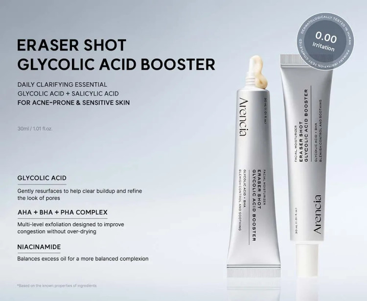 بوستر لایه بردار گلیکولیک اسید آرنسیا اصل Arencia Eraser شفافکننده و پاکسازی منافذ حجم 30 میل