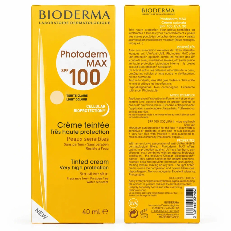 ضد آفتاب رنگی بایودرما اصل مدل MAX Photoderm SPF100 محافظ UVA مناسب انواع پوست حجم 40 میل