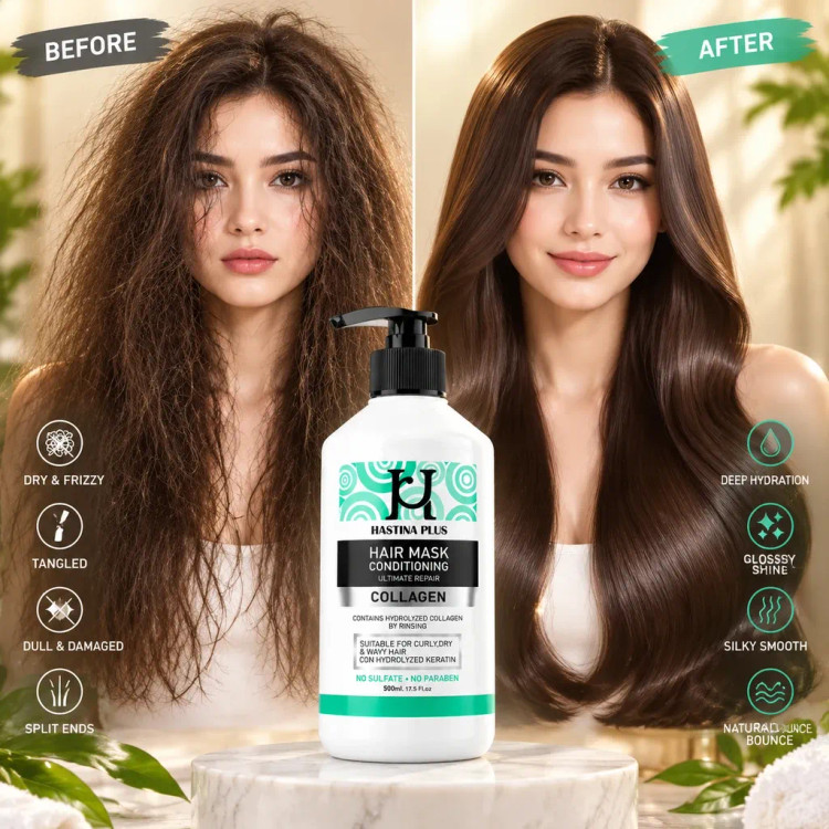 ماسک مو و نرم کننده ترمیمی و بازسازی عمیق مو هاستینا پلاس اصل ایتالیا حجم 500 میل حاوی کلاژن